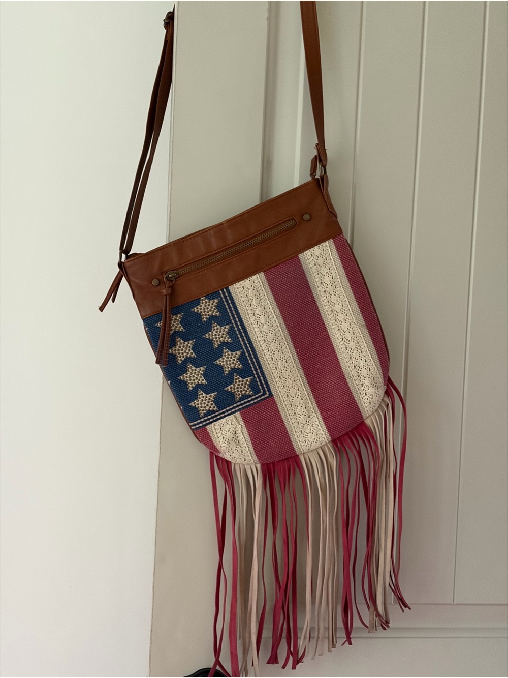 American Flag Fringe Crossbody Bag Patriotic Western Festival Boho